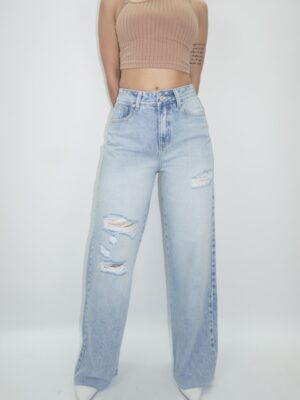 Wide Leg Rasgado Claro