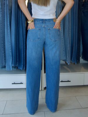 Wide Leg Tiro Medio - Tono azul medio