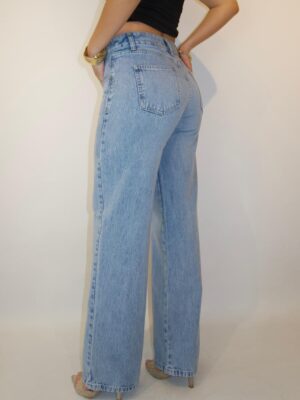 Wide Leg Tiro Medio - Tono Azul Claro