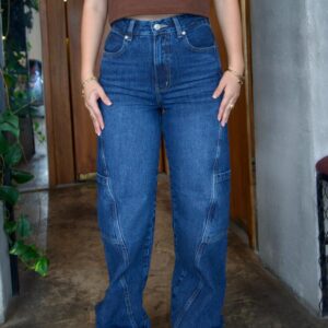 Wide Leg Cargo Azul Oscuro