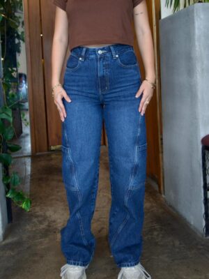 Wide Leg Cargo Azul Oscuro