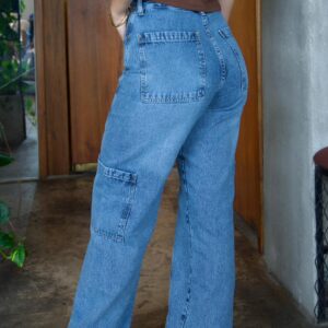 Wide Leg Cargo Azul Claro