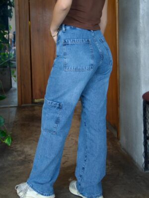 Wide Leg Cargo Azul Claro
