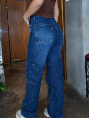 Wide Leg Cargo Azul Oscuro
