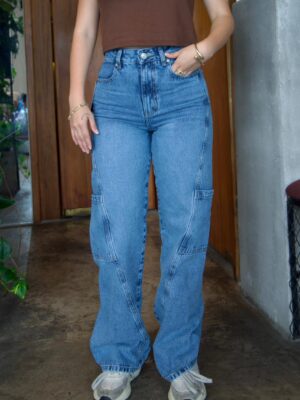 Wide Leg Cargo Azul Claro