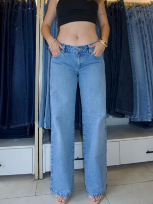 Wide Leg Low Rise Azul Claro