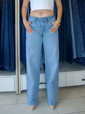Wide Leg Tiro Medio - Tono Azul Claro