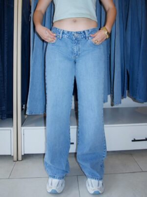 Wide Leg Tiro Bajo - Azul Claro
