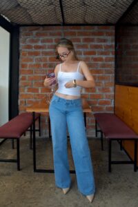 Wide Leg Tiro Bajo - Azul Claro