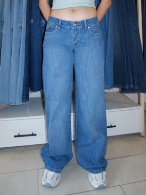 Wide Leg Tiro Bajo - Azul medio