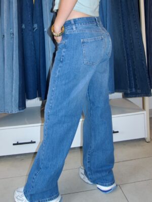 Wide Leg Tiro Bajo - Azul medio