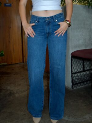 Wide Leg Tiro Bajo - Azul medio